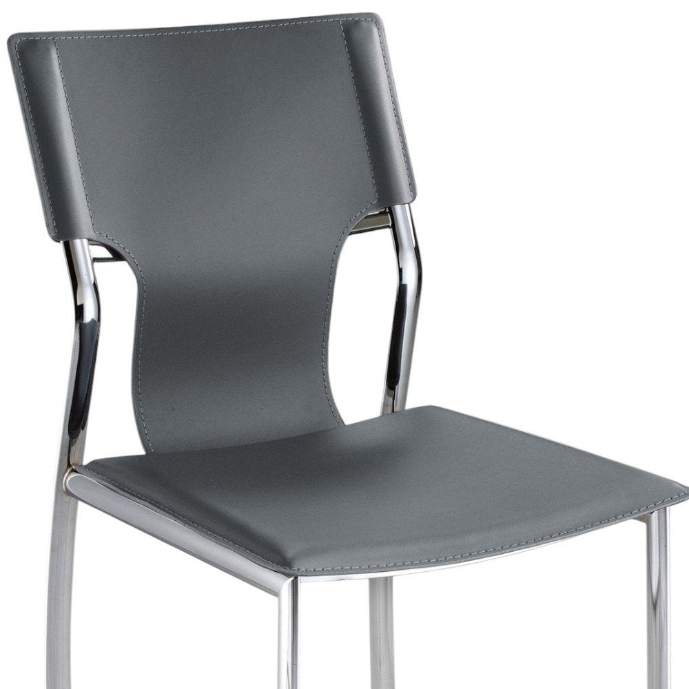 Set of Four Dark Brown And Silver Leather And Metal Partially Open Back Dining Side Chairs — view 13