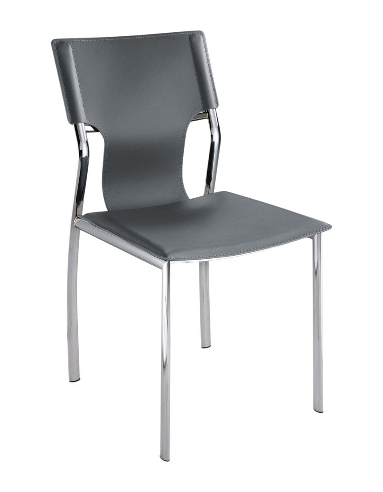 Set of Four Dark Brown And Silver Leather And Metal Partially Open Back Dining Side Chairs — view 10