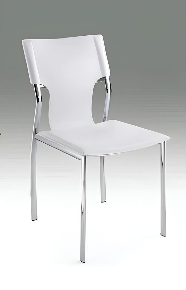 Set of Four White and Silver Metal and Leather Dining Side Chairs — view 1