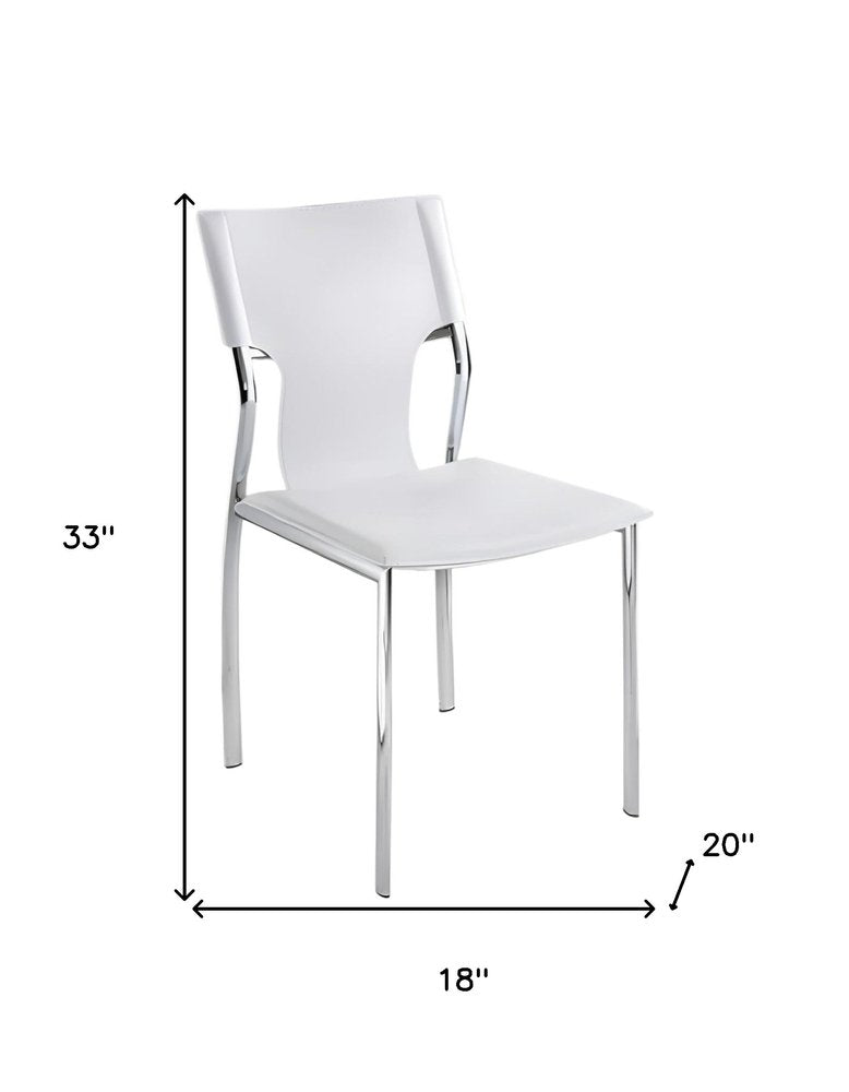 Set of Four White and Silver Metal and Leather Dining Side Chairs — view 3