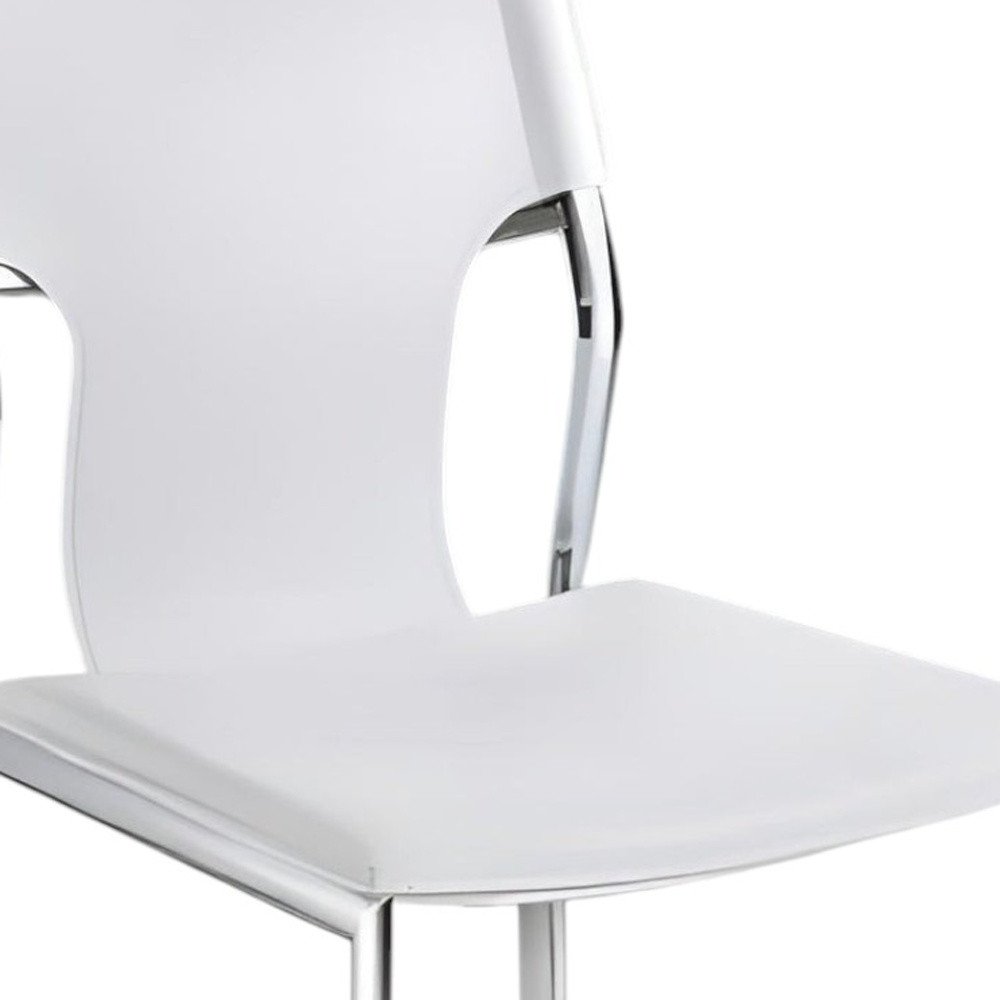 Set of Four White and Silver Metal and Leather Dining Side Chairs — view 4