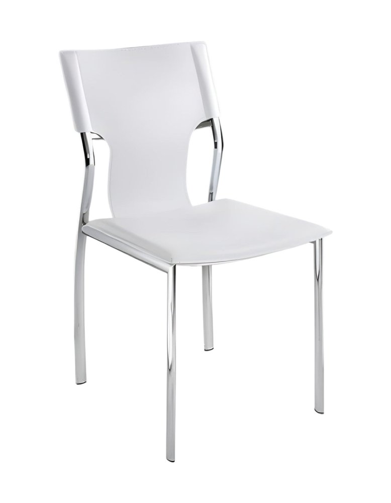 Set of Four White and Silver Metal and Leather Dining Side Chairs — view 2