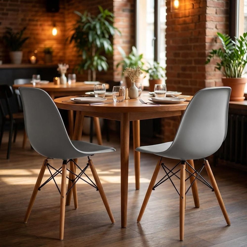 Set of Two Gray And Brown Heavy Duty Plastic Dining Side Chairs HomeRoots