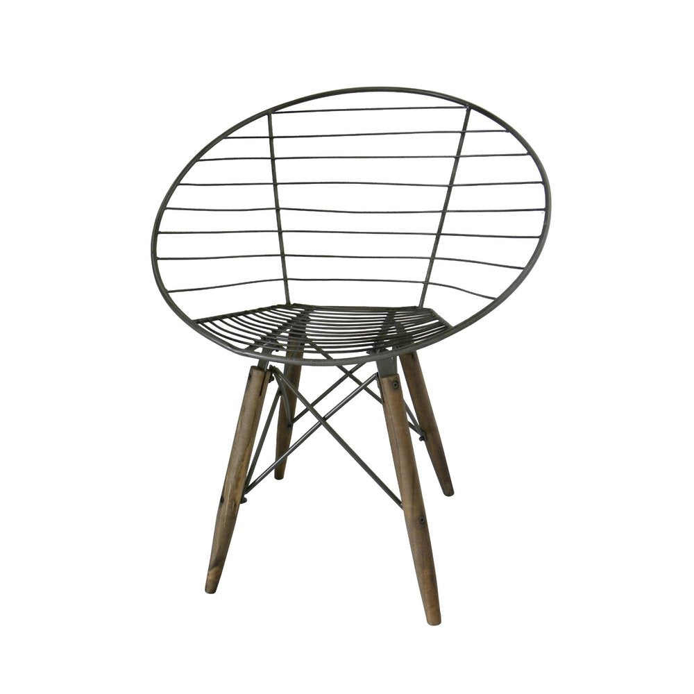Set of Two Gray And Brown Metal Open Back Dining Side Chairs — view 6