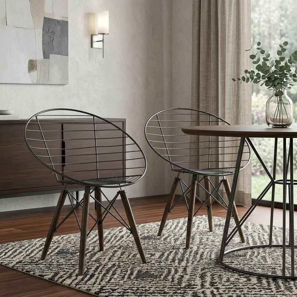 Set of Two Gray And Brown Metal Open Back Dining Side Chairs HomeRoots