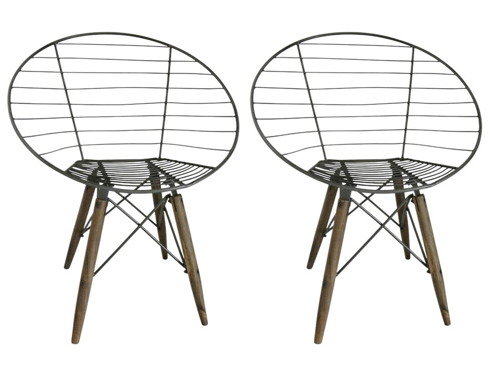 Set of Two Gray And Brown Metal Open Back Dining Side Chairs — view 4