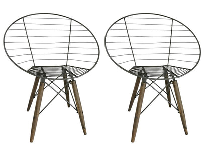 Set of Two Gray And Brown Metal Open Back Dining Side Chairs HomeRoots