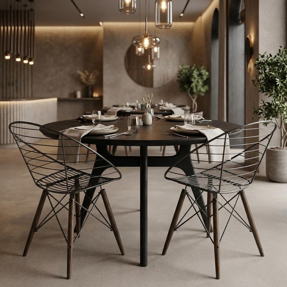 Set of Two Gray And Brown Metal Open Back Dining Side Chairs — view 1