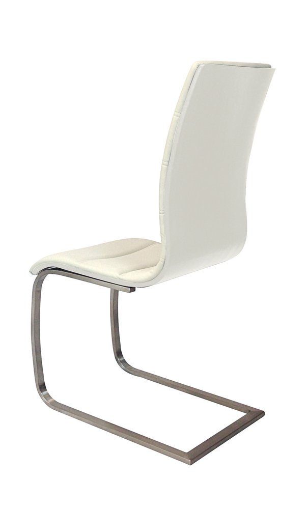 Set of Two White And Silver Faux Leather And Metal Dining Side Chairs HomeRoots