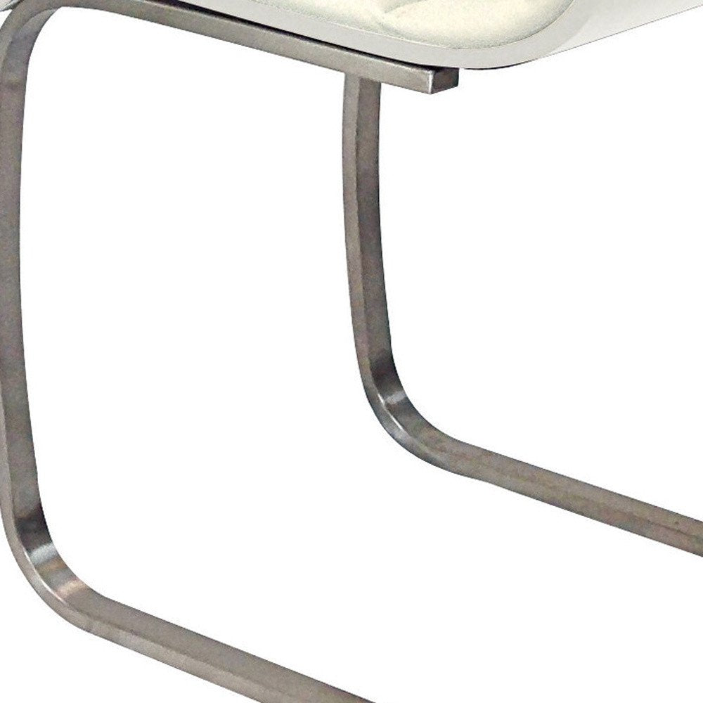 Set of Two White And Silver Faux Leather And Metal Dining Side Chairs HomeRoots