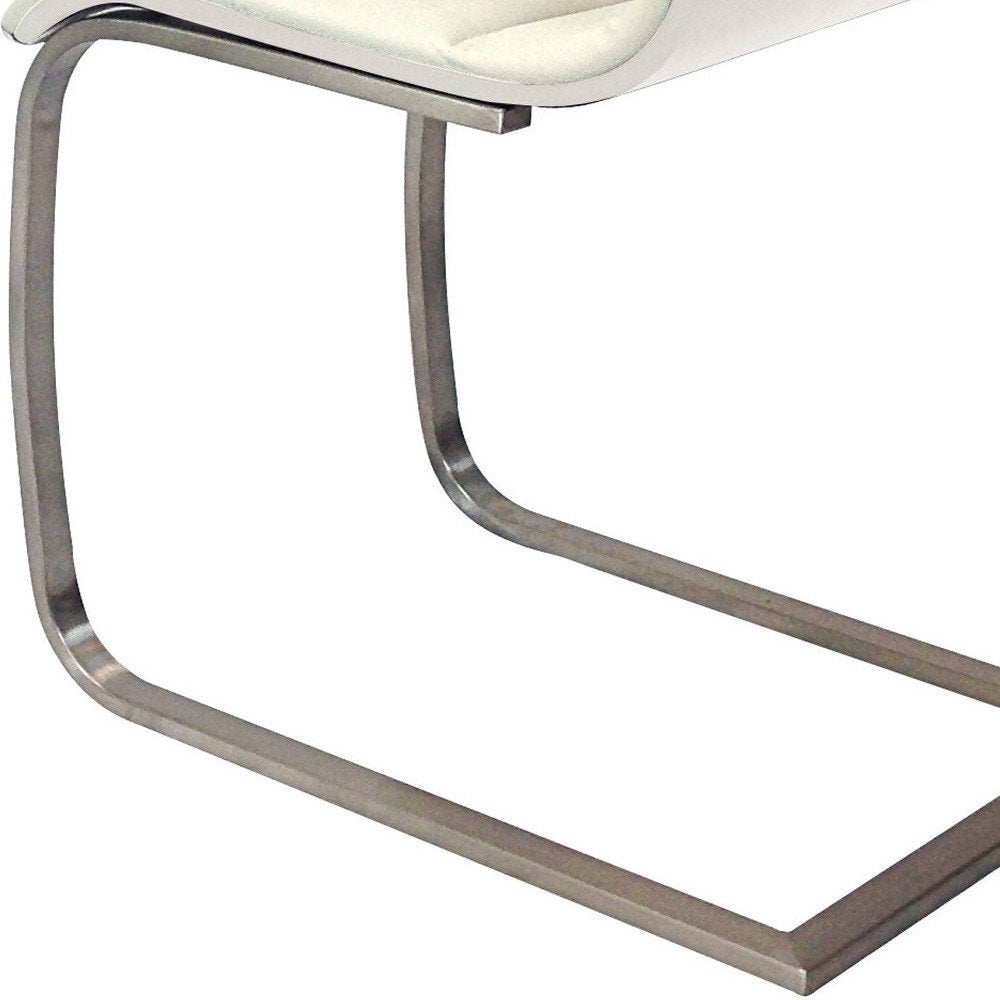 Set of Two White And Silver Faux Leather And Metal Dining Side Chairs HomeRoots