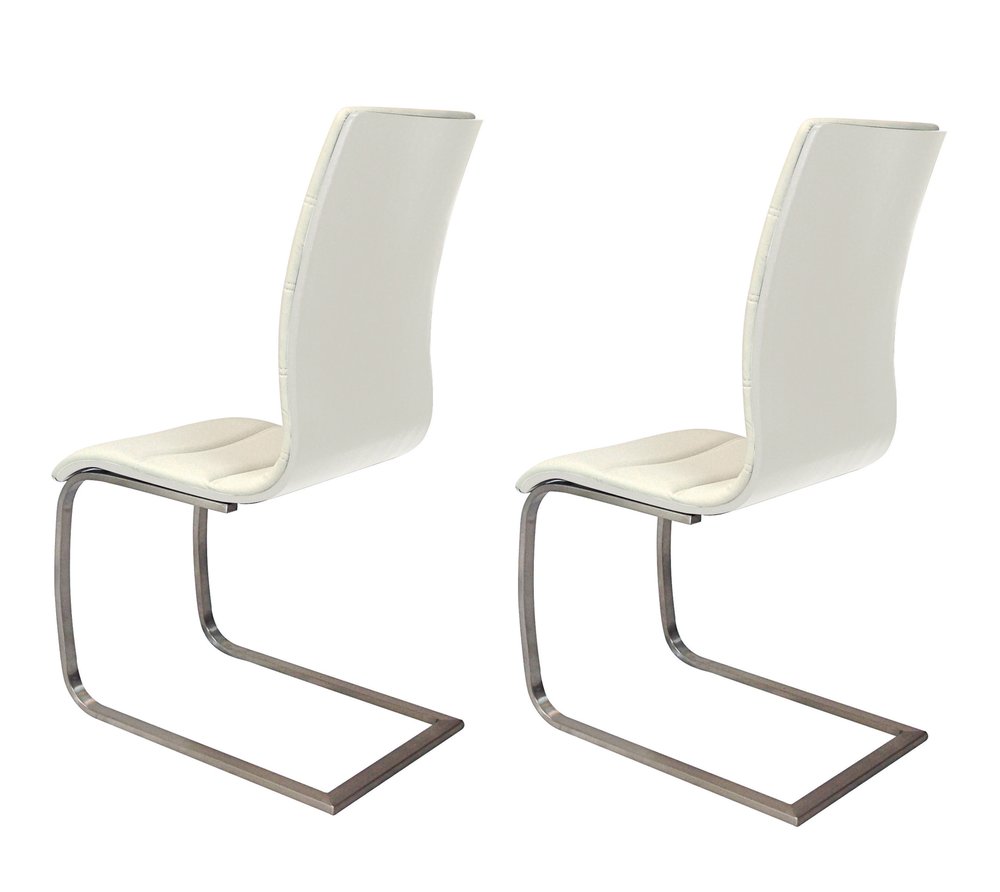 Set of Two White And Silver Faux Leather And Metal Dining Side Chairs — view 3