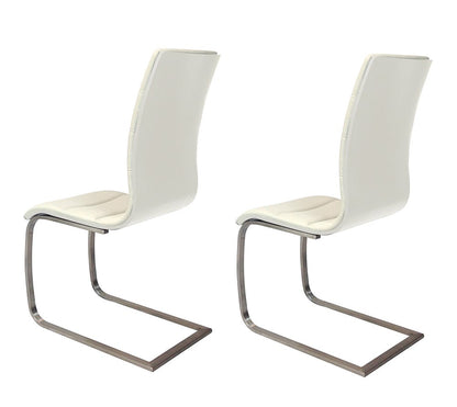 Set of Two White And Silver Faux Leather And Metal Dining Side Chairs HomeRoots