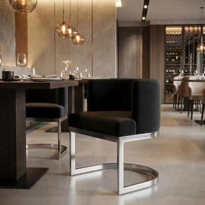 Black And Silver Fabric And Stainless Steel Wing Back Dining Side Chair HomeRoots