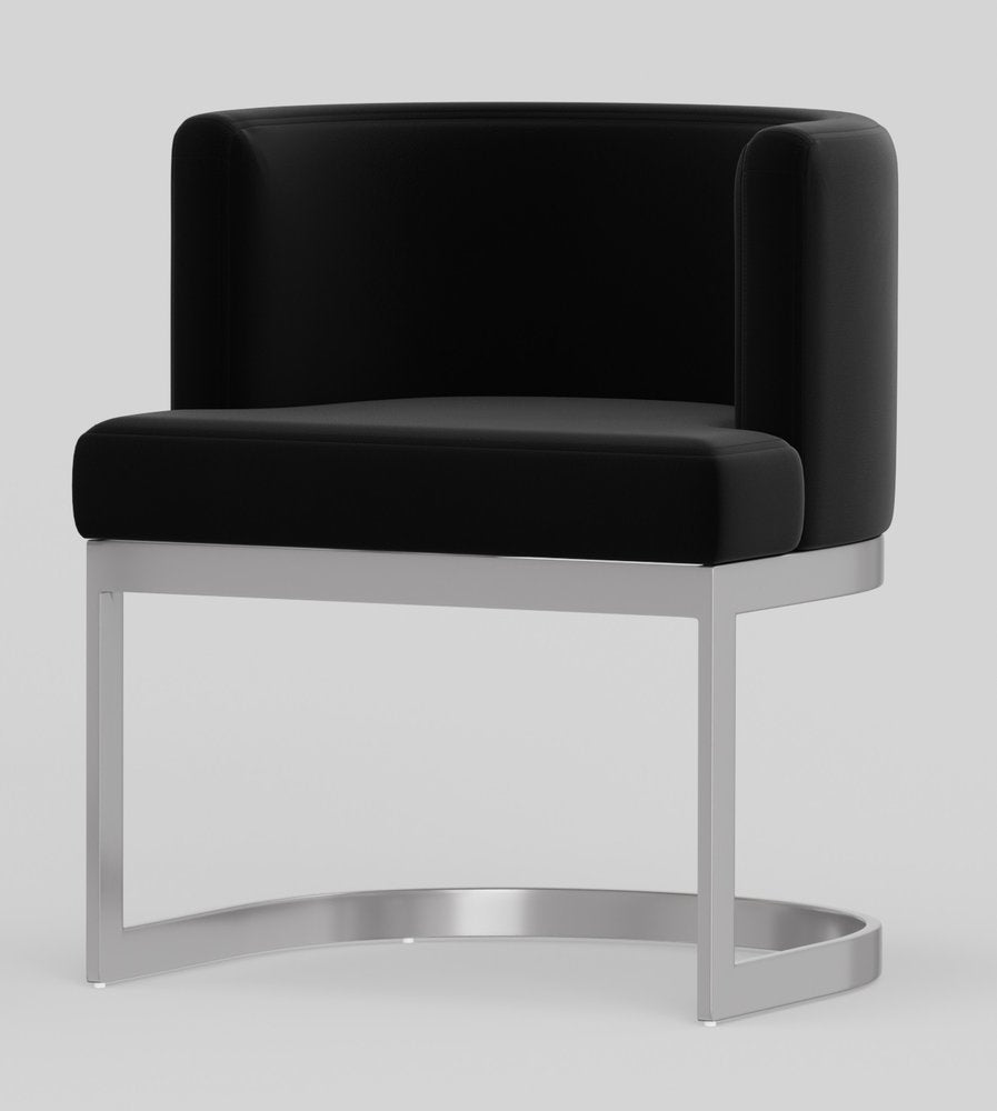 Black And Silver Fabric And Stainless Steel Wing Back Dining Side Chair — view 1