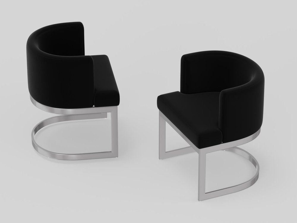 Black And Silver Fabric And Stainless Steel Wing Back Dining Side Chair — view 2