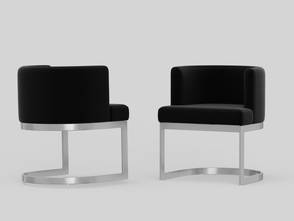 Black And Silver Fabric And Stainless Steel Wing Back Dining Side Chair HomeRoots
