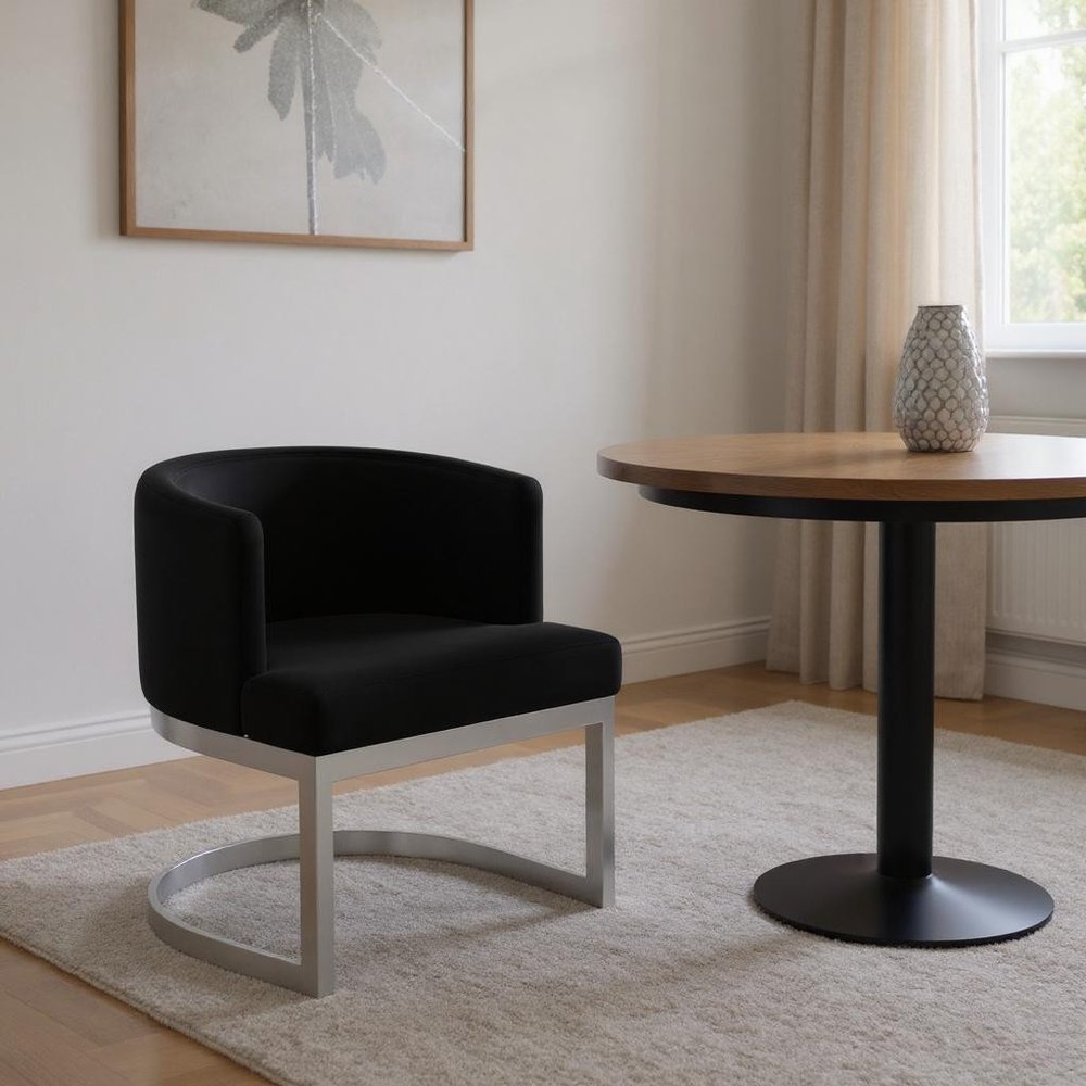 Black And Silver Fabric And Stainless Steel Wing Back Dining Side Chair — view 11