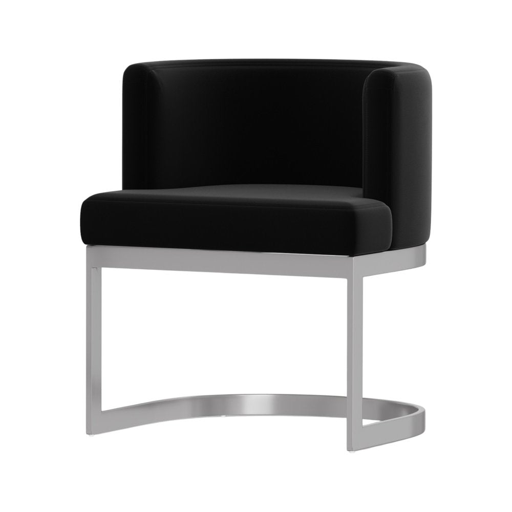 Black And Silver Fabric And Stainless Steel Wing Back Dining Side Chair — view 4