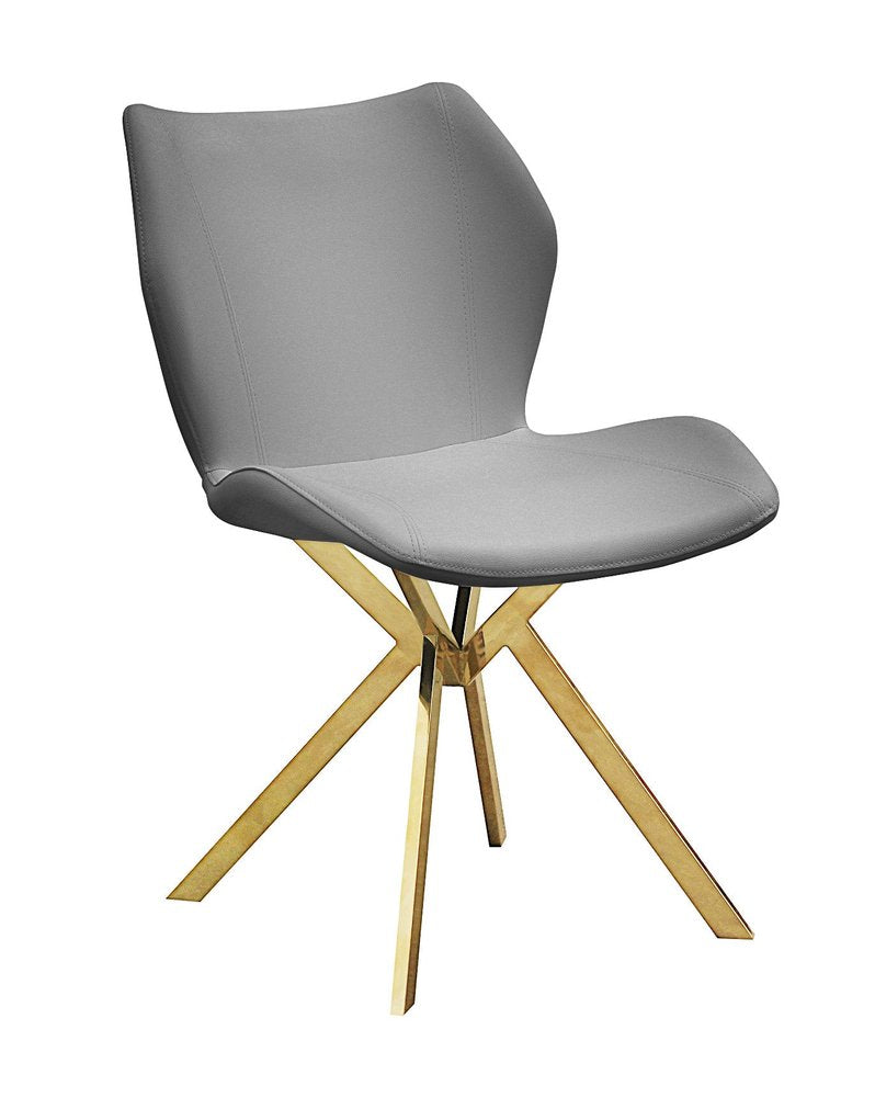 Set of Four Gray And Gold Faux Leather And Metal Dining Side Chairs HomeRoots