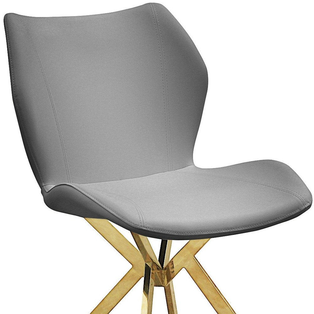 Set of Four Gray And Gold Faux Leather And Metal Dining Side Chairs — view 6