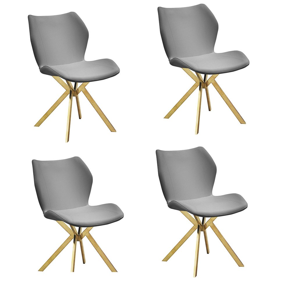 Set of Four Gray And Gold Faux Leather And Metal Dining Side Chairs — view 3