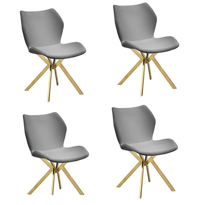 Set of Four Gray And Gold Faux Leather And Metal Dining Side Chairs HomeRoots