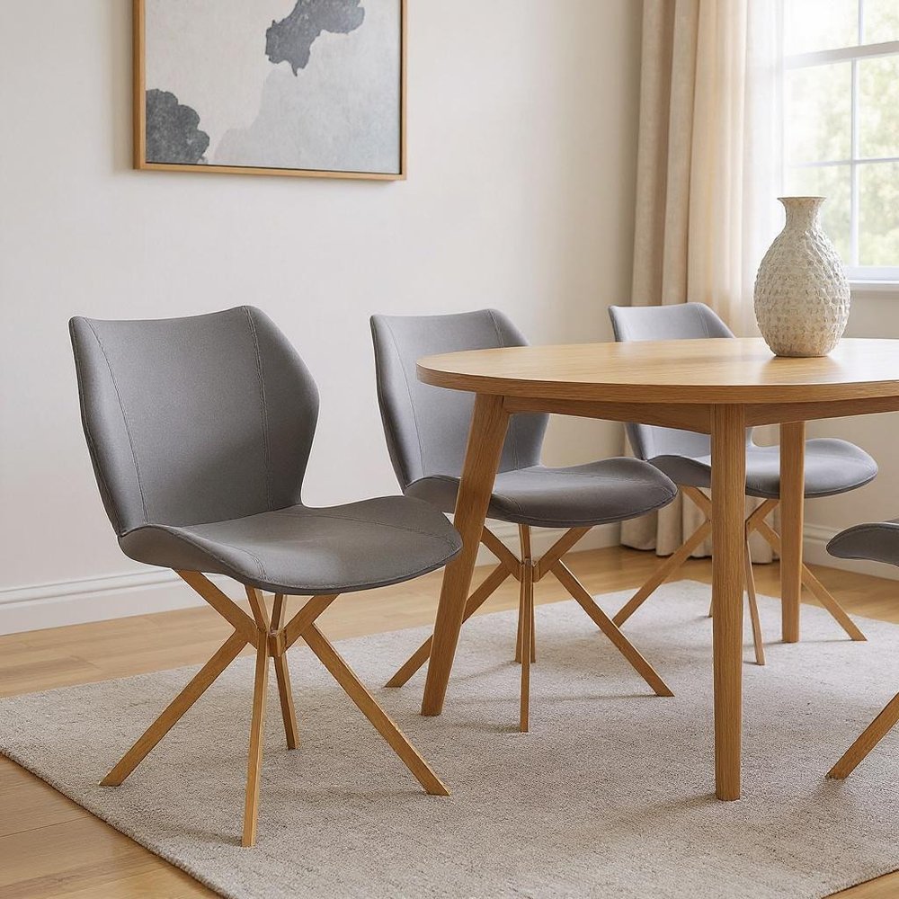 Set of Four Gray And Gold Faux Leather And Metal Dining Side Chairs HomeRoots