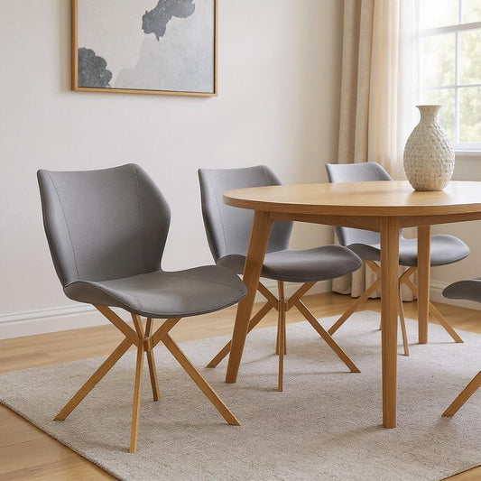 Set of Four Gray And Gold Faux Leather And Metal Dining Side Chairs