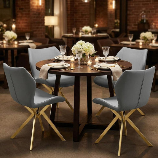 Set of Four Gray And Gold Faux Leather And Metal Dining Side Chairs