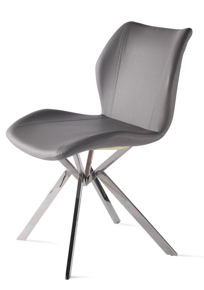 Set of Four Gray And Silver Faux Leather And Metal Dining Side Chairs HomeRoots