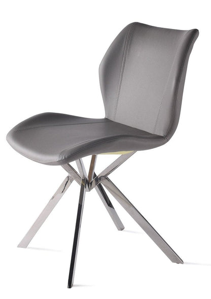 Set of Four Gray And Silver Faux Leather And Metal Dining Side Chairs HomeRoots