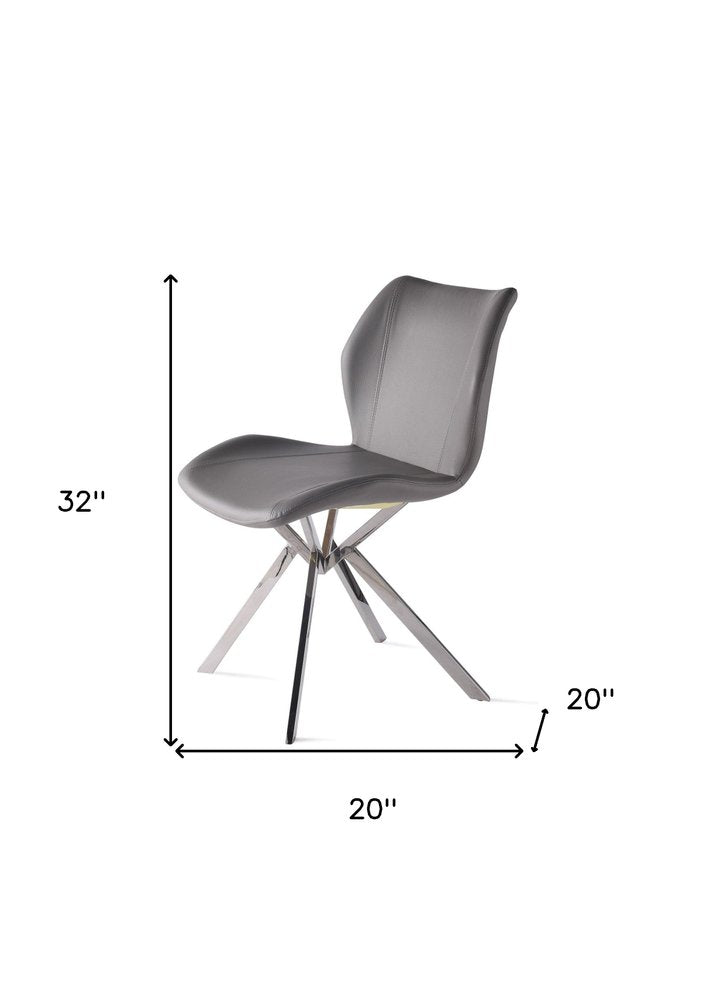 Set of Four Gray And Silver Faux Leather And Metal Dining Side Chairs — view 7