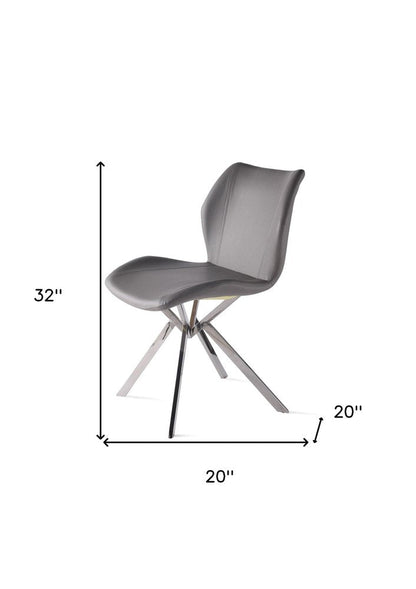 Set of Four Gray And Silver Faux Leather And Metal Dining Side Chairs HomeRoots