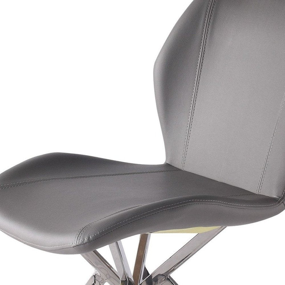 Set of Four Gray And Silver Faux Leather And Metal Dining Side Chairs HomeRoots