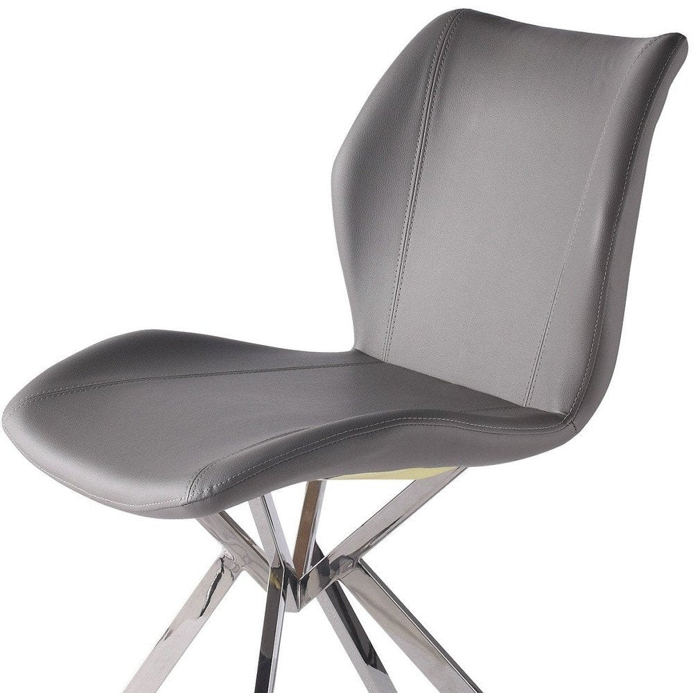 Set of Four Gray And Silver Faux Leather And Metal Dining Side Chairs HomeRoots