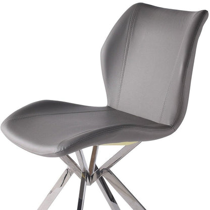 Set of Four Gray And Silver Faux Leather And Metal Dining Side Chairs HomeRoots
