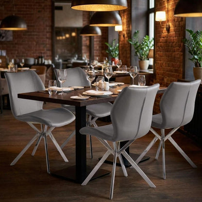 Set of Four Gray And Silver Faux Leather And Metal Dining Side Chairs HomeRoots