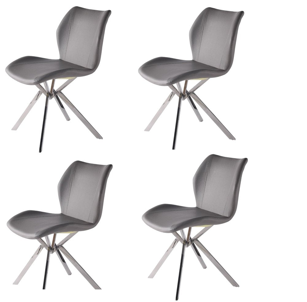 Set of Four Gray And Silver Faux Leather And Metal Dining Side Chairs — view 3