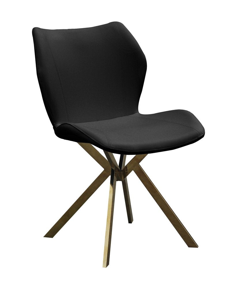 Set of Four Gray And Gold Faux Leather And Metal Dining Side Chairs HomeRoots