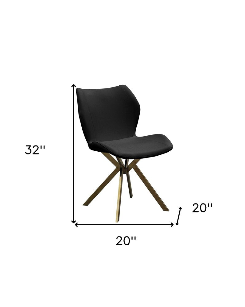 Set of Four Gray And Gold Faux Leather And Metal Dining Side Chairs HomeRoots