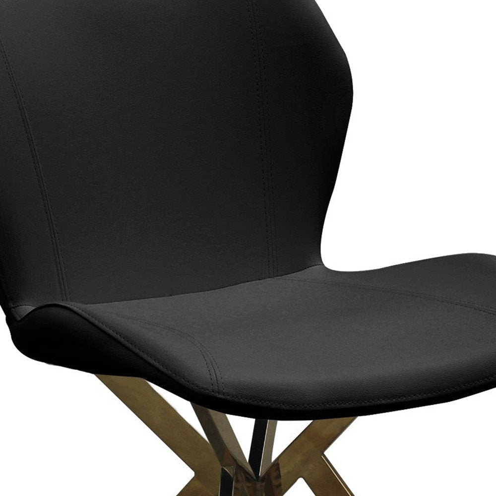 Set of Four Gray And Gold Faux Leather And Metal Dining Side Chairs — view 11
