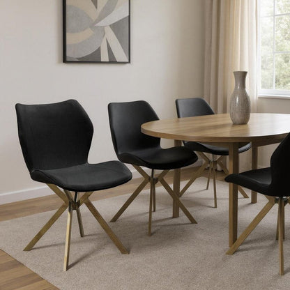 Set of Four Gray And Gold Faux Leather And Metal Dining Side Chairs HomeRoots