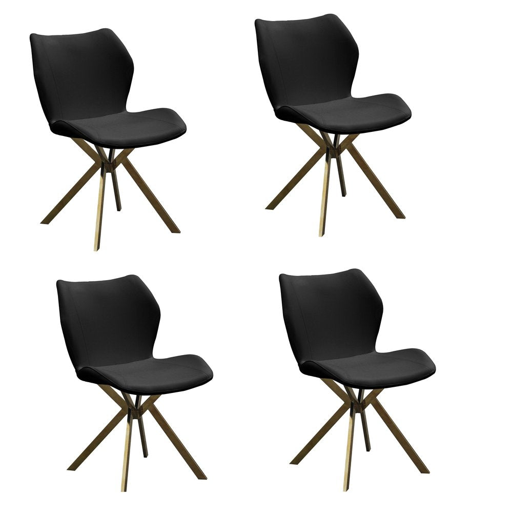 Set of Four Gray And Gold Faux Leather And Metal Dining Side Chairs — view 9