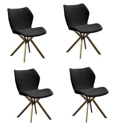 Set of Four Gray And Gold Faux Leather And Metal Dining Side Chairs HomeRoots