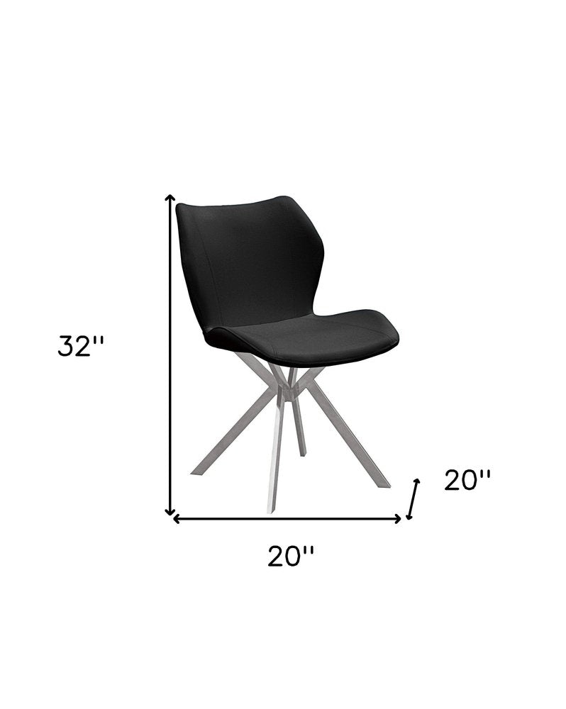 Set of Four Gray And Silver Faux Leather And Metal Dining Side Chairs HomeRoots