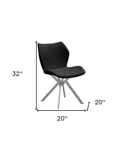 Set of Four Gray And Silver Faux Leather And Metal Dining Side Chairs HomeRoots