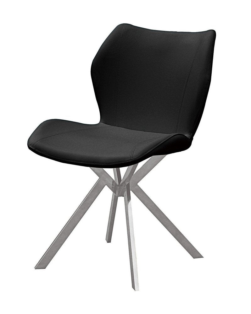 Set of Four Gray And Silver Faux Leather And Metal Dining Side Chairs HomeRoots