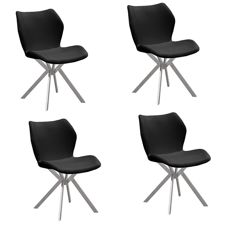 Set of Four Gray And Silver Faux Leather And Metal Dining Side Chairs HomeRoots