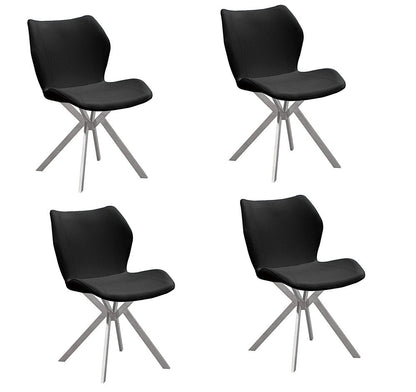 Set of Four Gray And Silver Faux Leather And Metal Dining Side Chairs HomeRoots